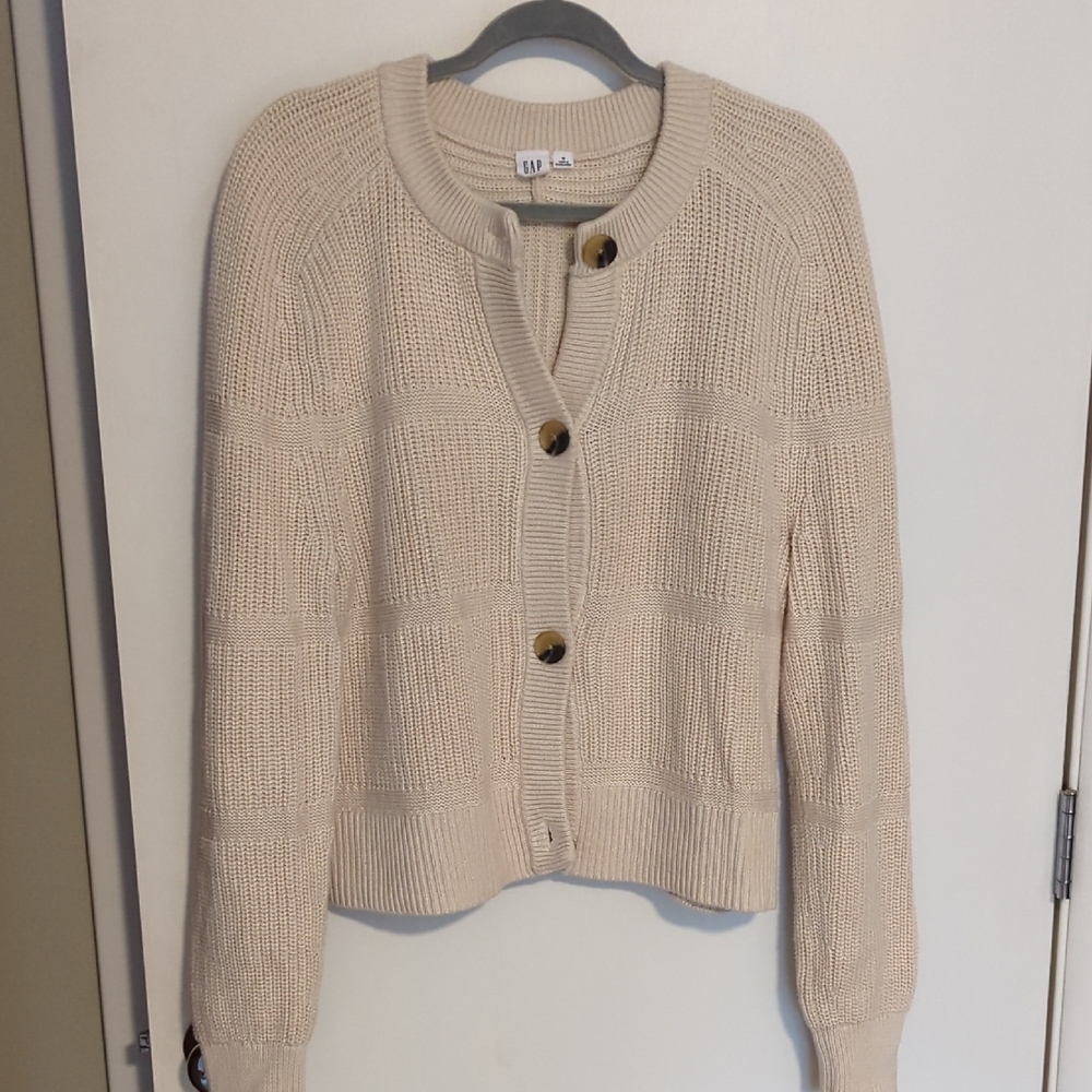 GAP Women's Cream Shaker Knit Cotton Cardigan Sweater